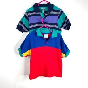 VTG 90s Boys Polo Shirt Set of 2 Size 4-5 Colorblock Single Stitch Retro Kidcore